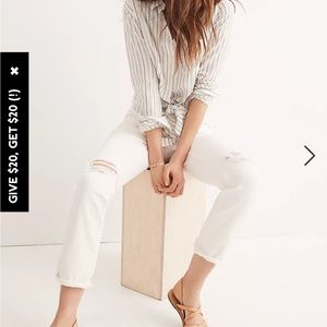 Madewell tile white slim boy jean size 28